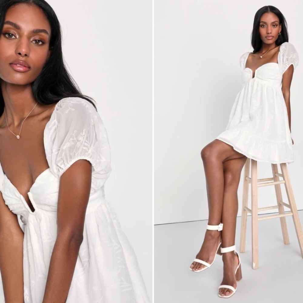 LULU's Bachelorette Engagement Bridal Shower Honeymoon Flowy Babydoll Mini Dress - Picture 1 of 6